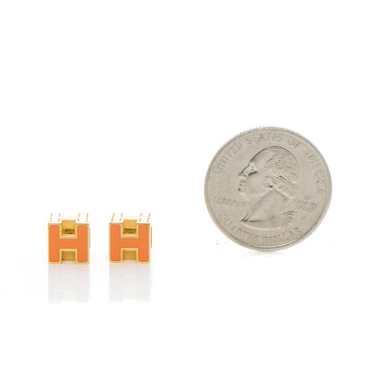 Hermes Gold Lacquered Cage d'H Earrings Orange 2 of 5