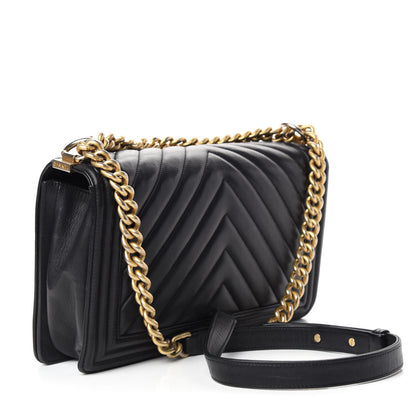 Chanel Calfskin Chevron Quilted New Medium Boy Flap Black 3 of 10