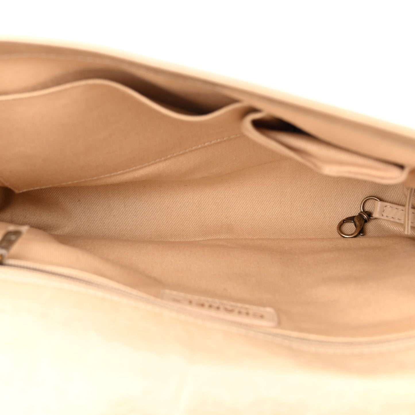 Glazed Calfskin Quilted Large Boy Flap Beige