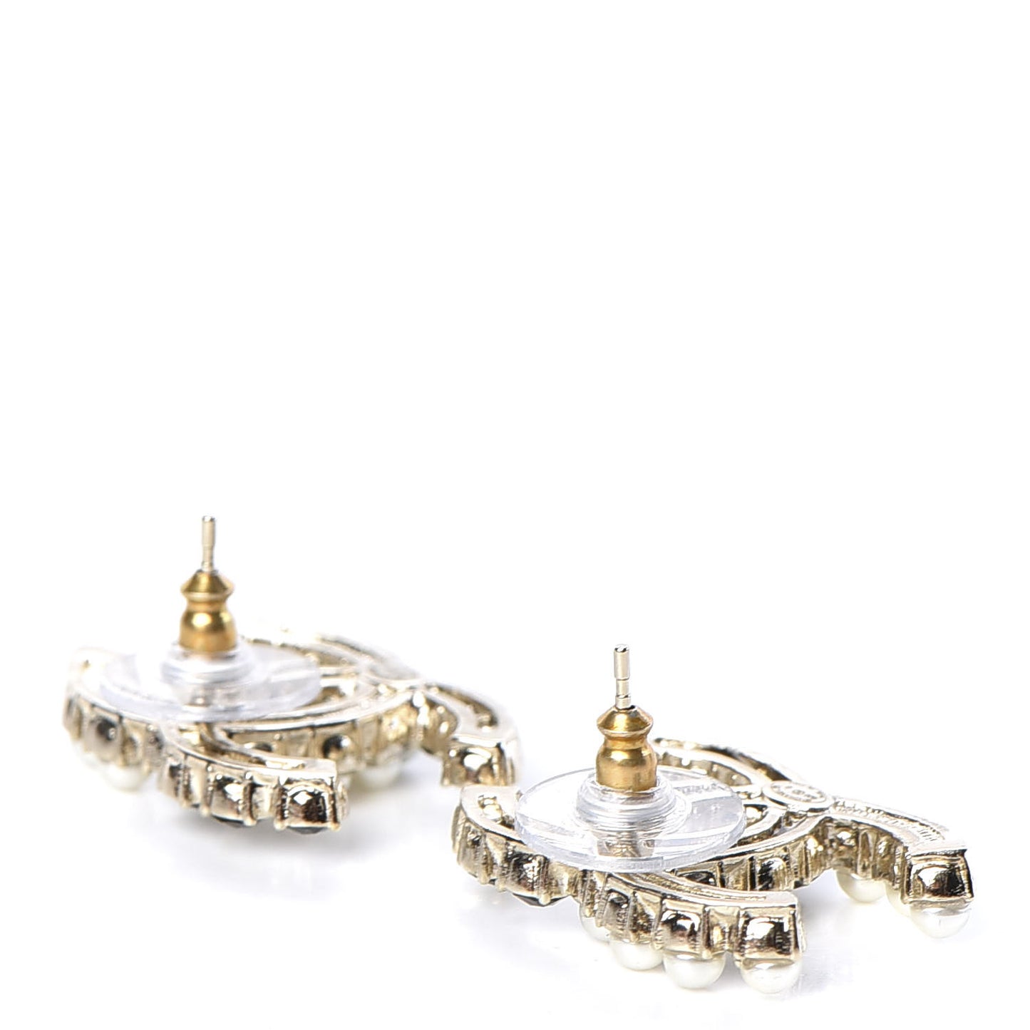 Resin Pearl CC Dazzling Domino Earrings Gold Black