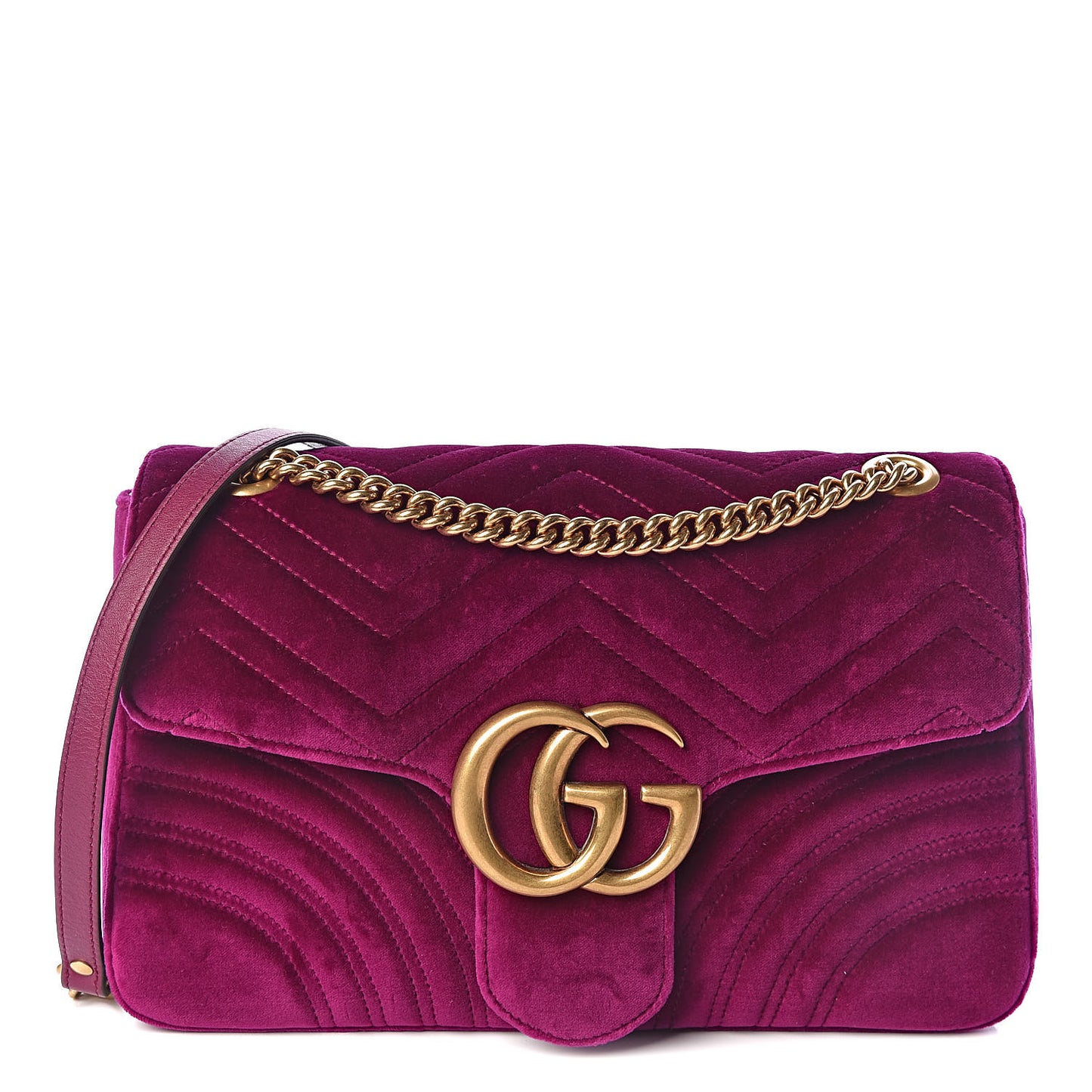 Velvet Matelasse Medium GG Marmont Shoulder Bag Fuchsia Violet Cyclamen