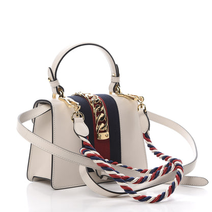 Gucci Calfskin Embroidered Mini Sylvie Top Handle Bag White 4 of 14