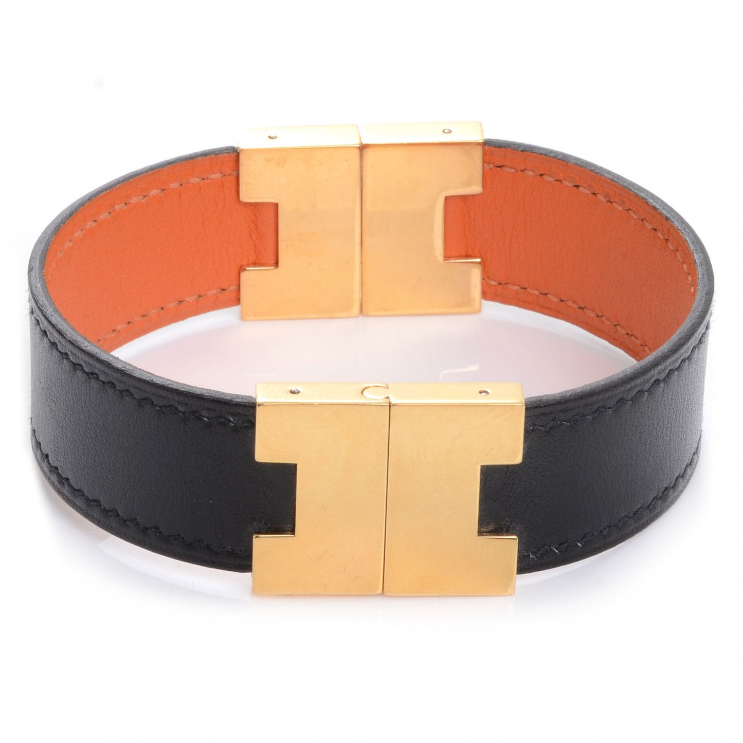 Leather Reversible H Bracelet Black Orange