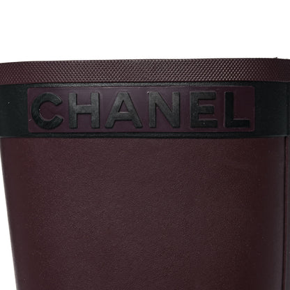 Chanel Rubber Logo Rain Boots 36 Burgundy Black 7 of 9