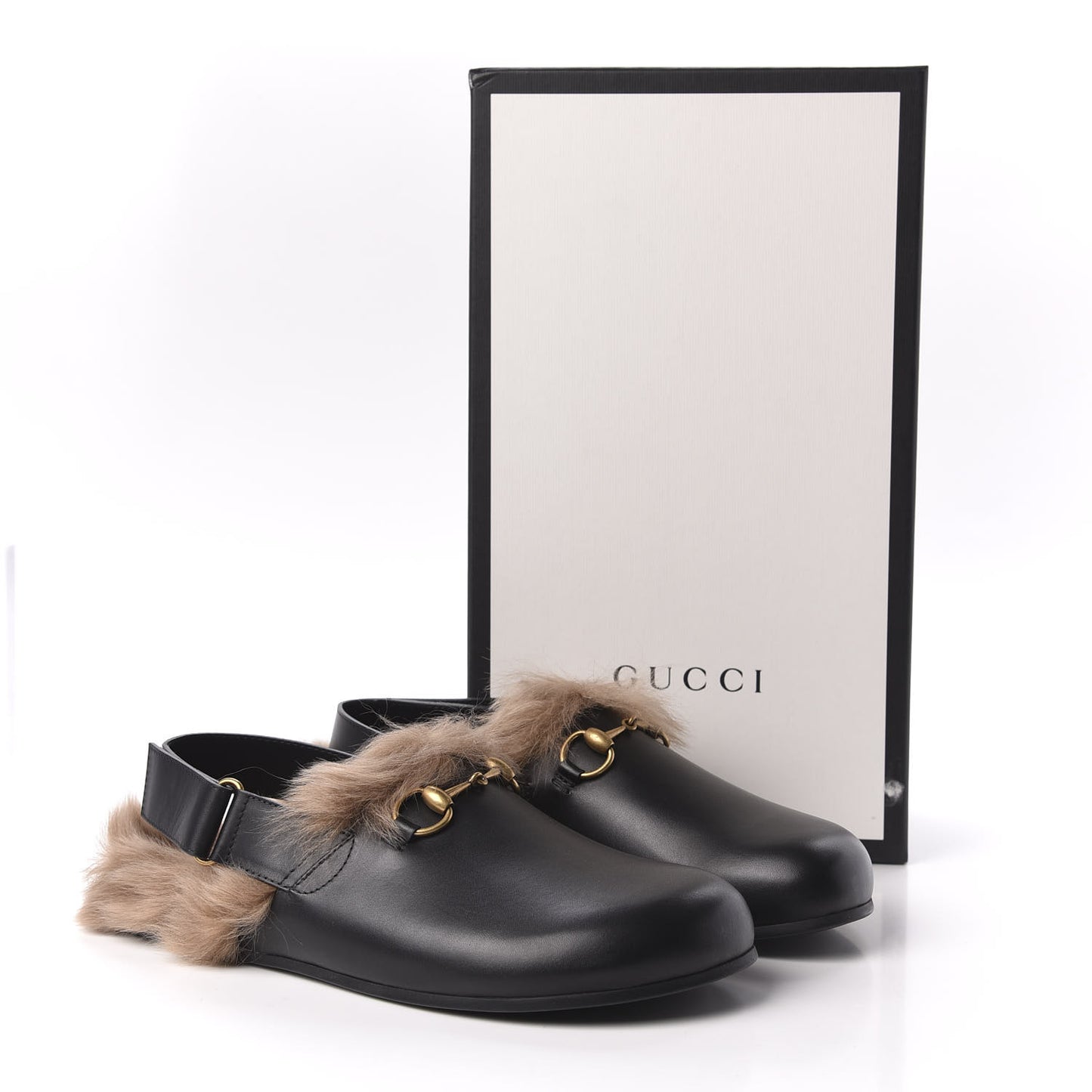 Calfskin Fur Mens Horsebit River Slingback Slippers 8 Black