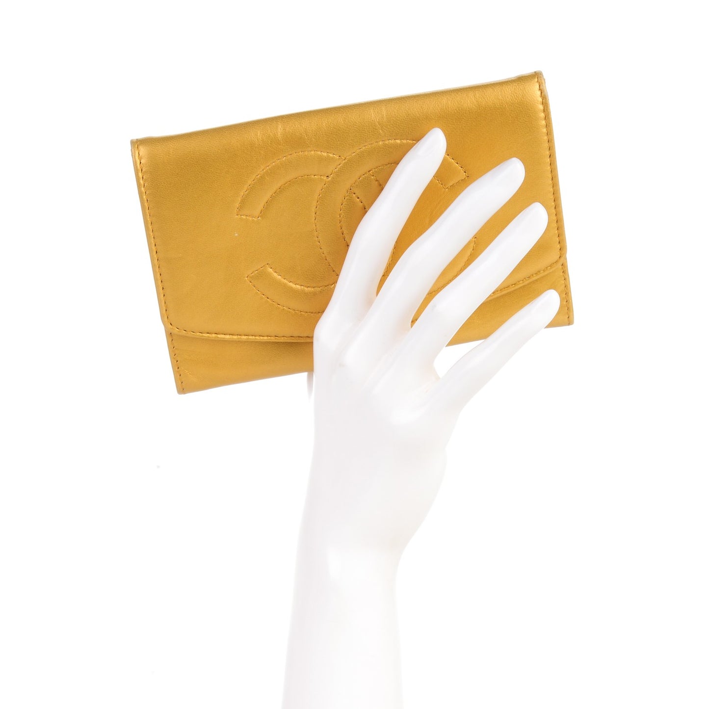 Metallic Lambskin Timeless CC Wallet Gold