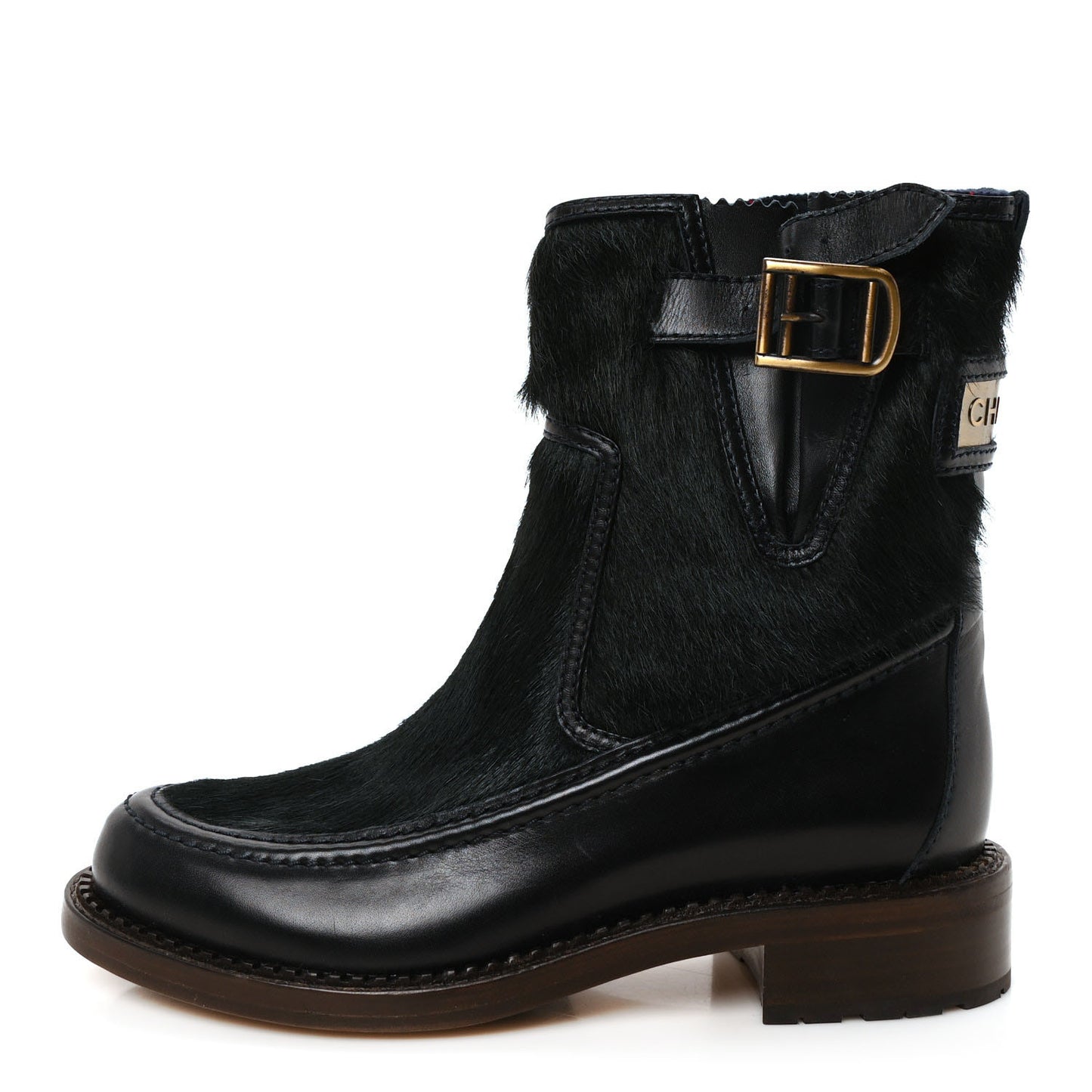 Calfskin Pony Hair Boots 38 Dark Green Blue