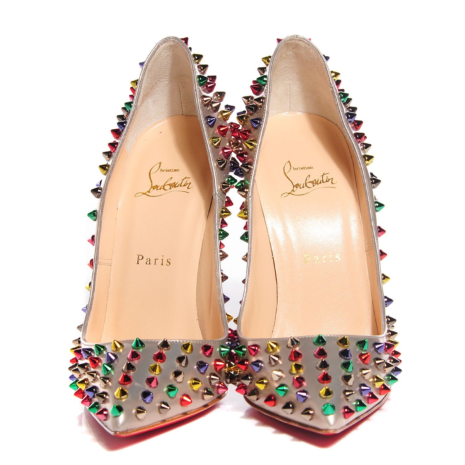 Christian Louboutin Specchio Calfskin Follies Spikes 120 Pumps 39.5 Beige Multicolor 2 of 6