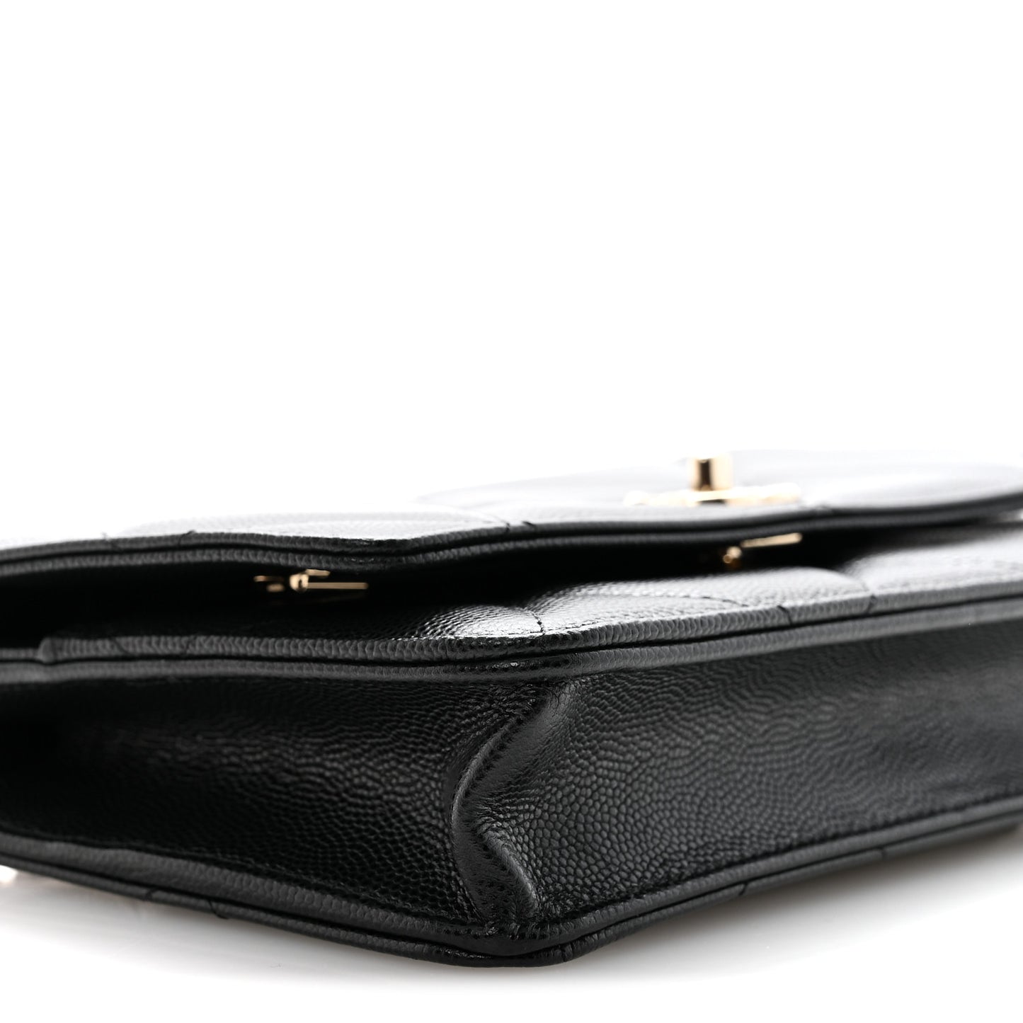 Shiny Caviar Quilted Turnlock Top Handle Wallet On Chain WOC Black