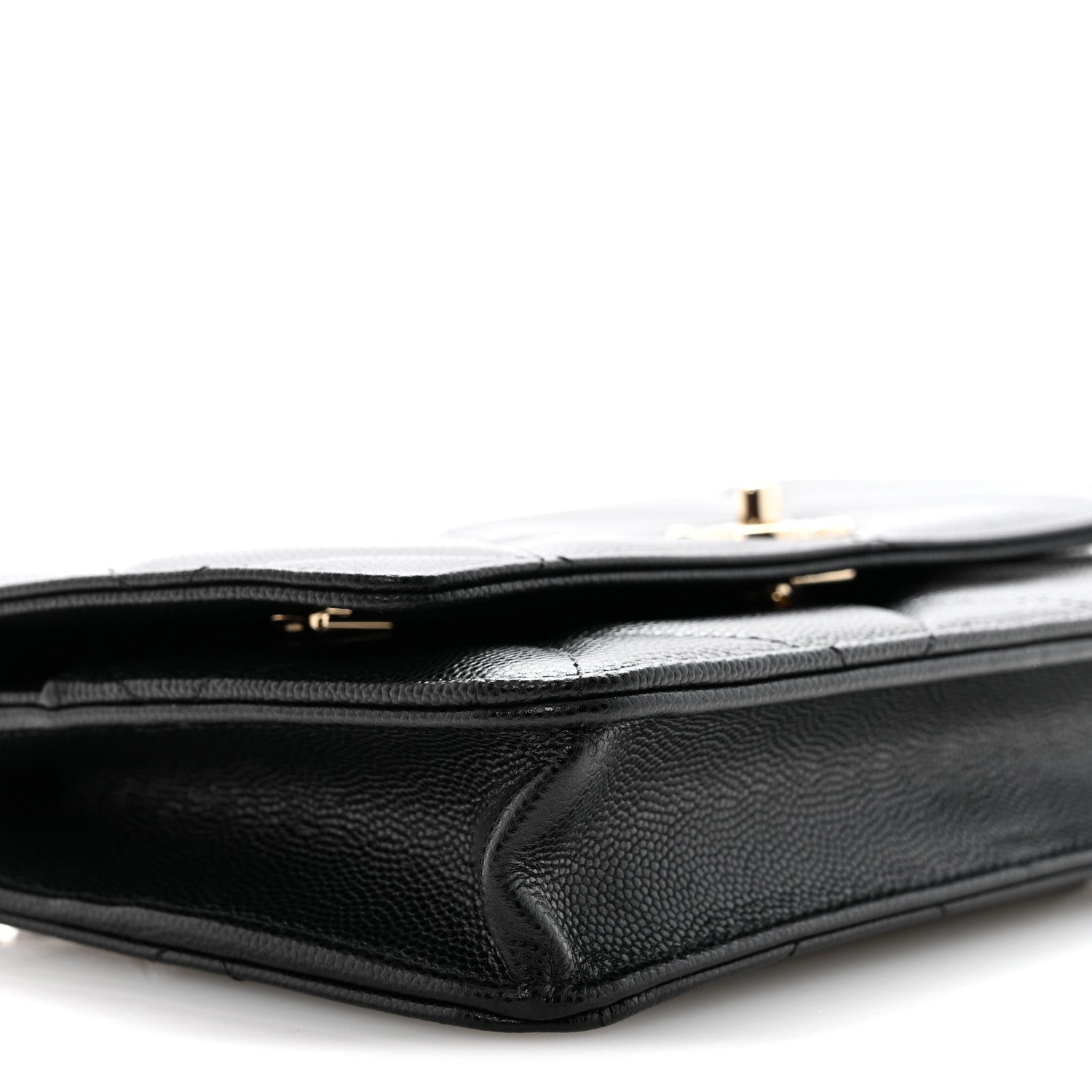Chanel Shiny Caviar Quilted Turnlock Top Handle Wallet On Chain WOC Black 9 of 11