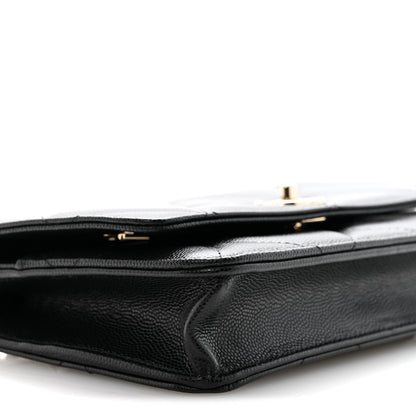 Chanel Shiny Caviar Quilted Turnlock Top Handle Wallet On Chain WOC Black 9 of 11