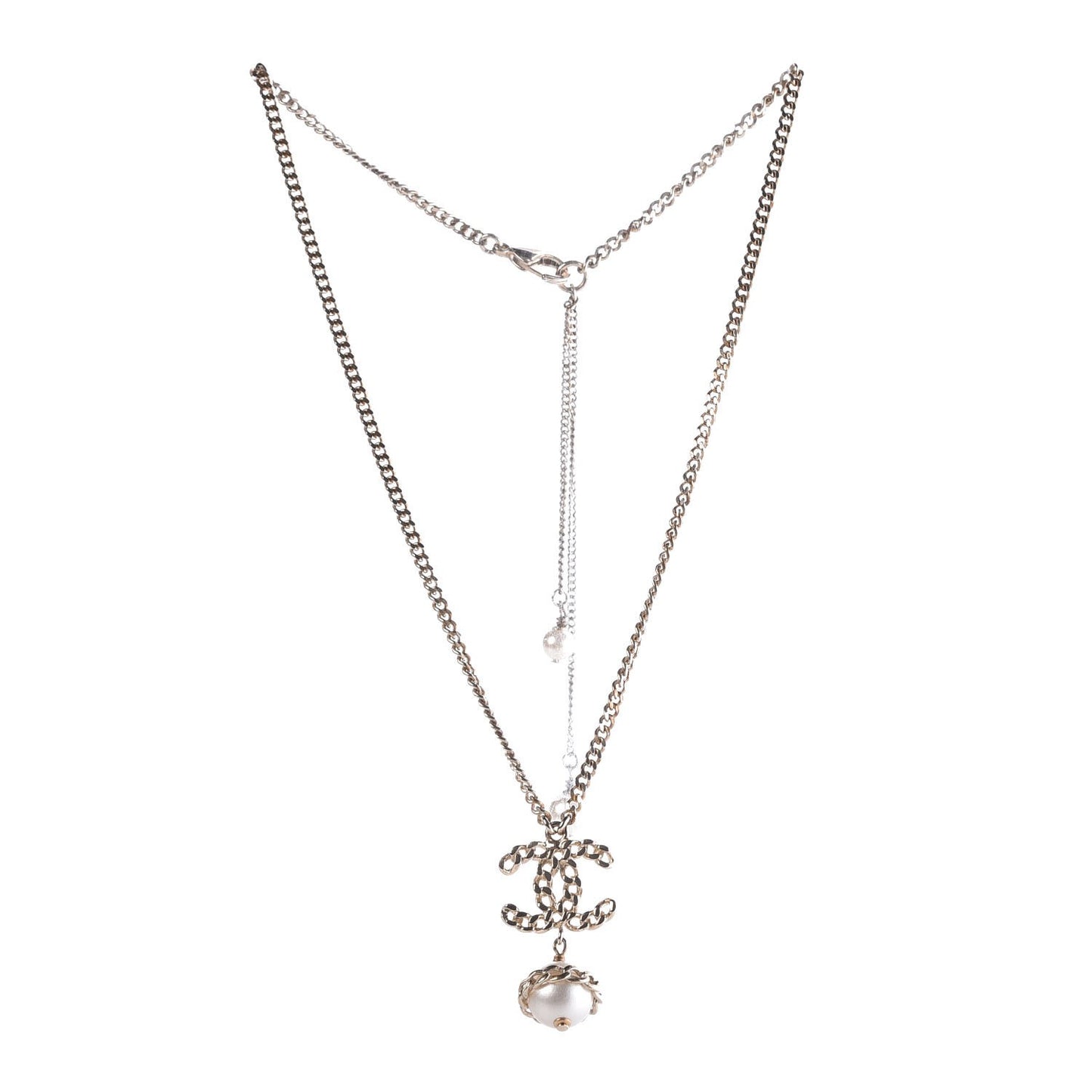 Chain CC Pearl Drop Necklace Gold