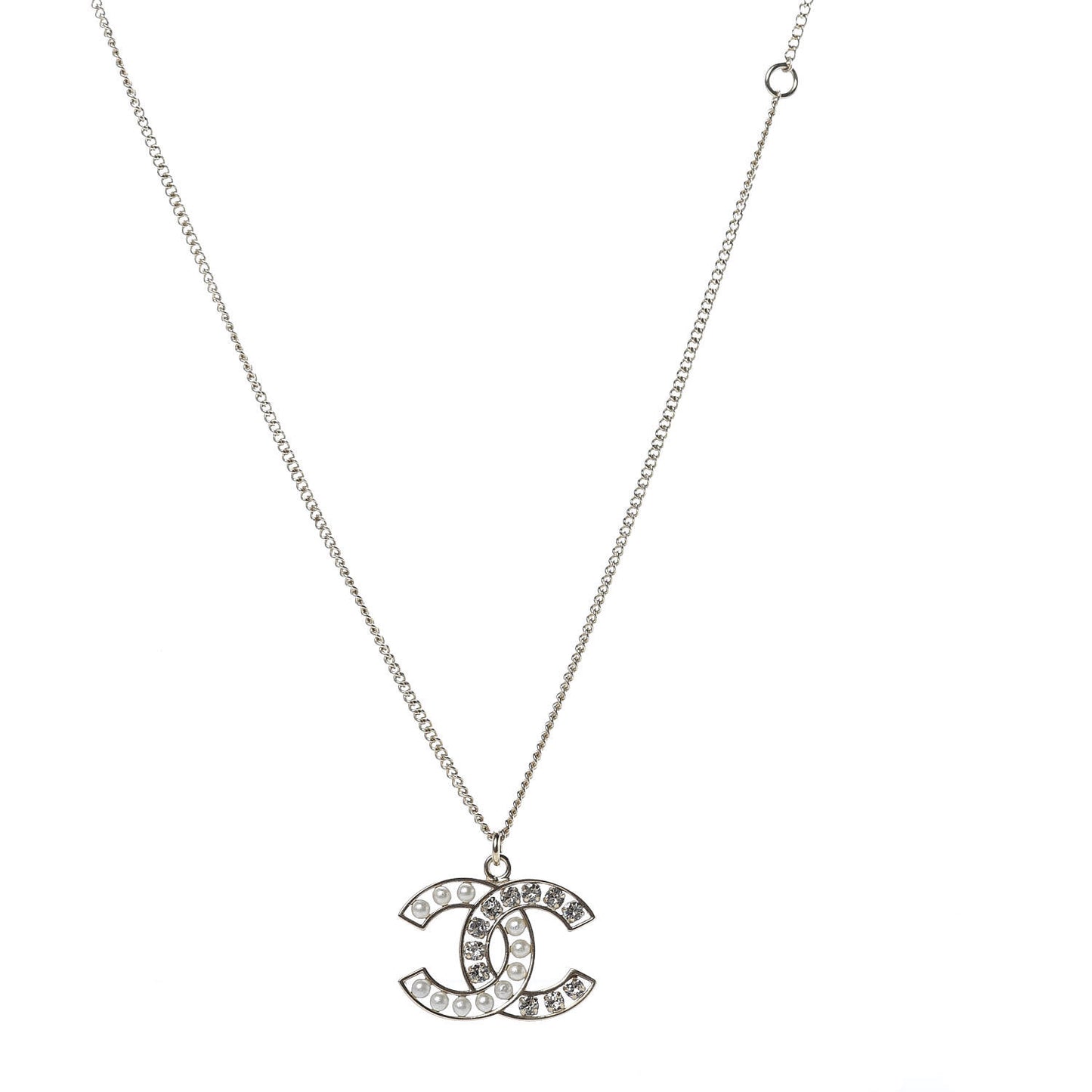 Pearl Crystal CC Pendant Necklace Gold
