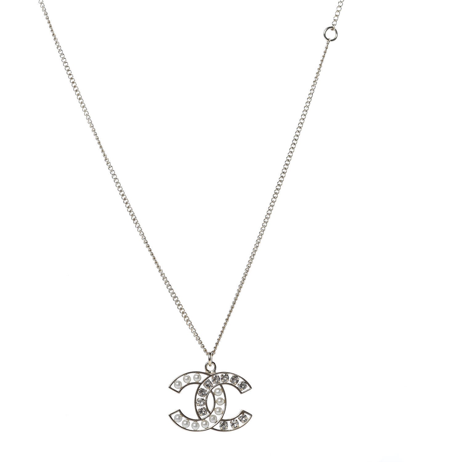 Chanel Pearl Crystal CC Pendant Necklace Gold 1 of 4