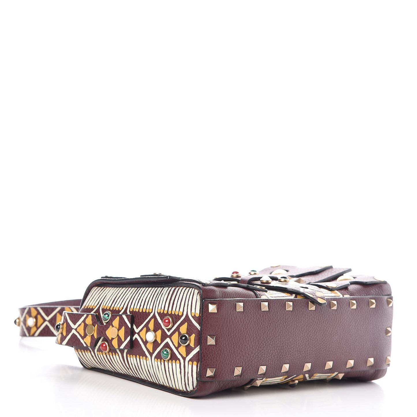 Calfskin Tribal Rockstud Shoulder Bag Rubin
