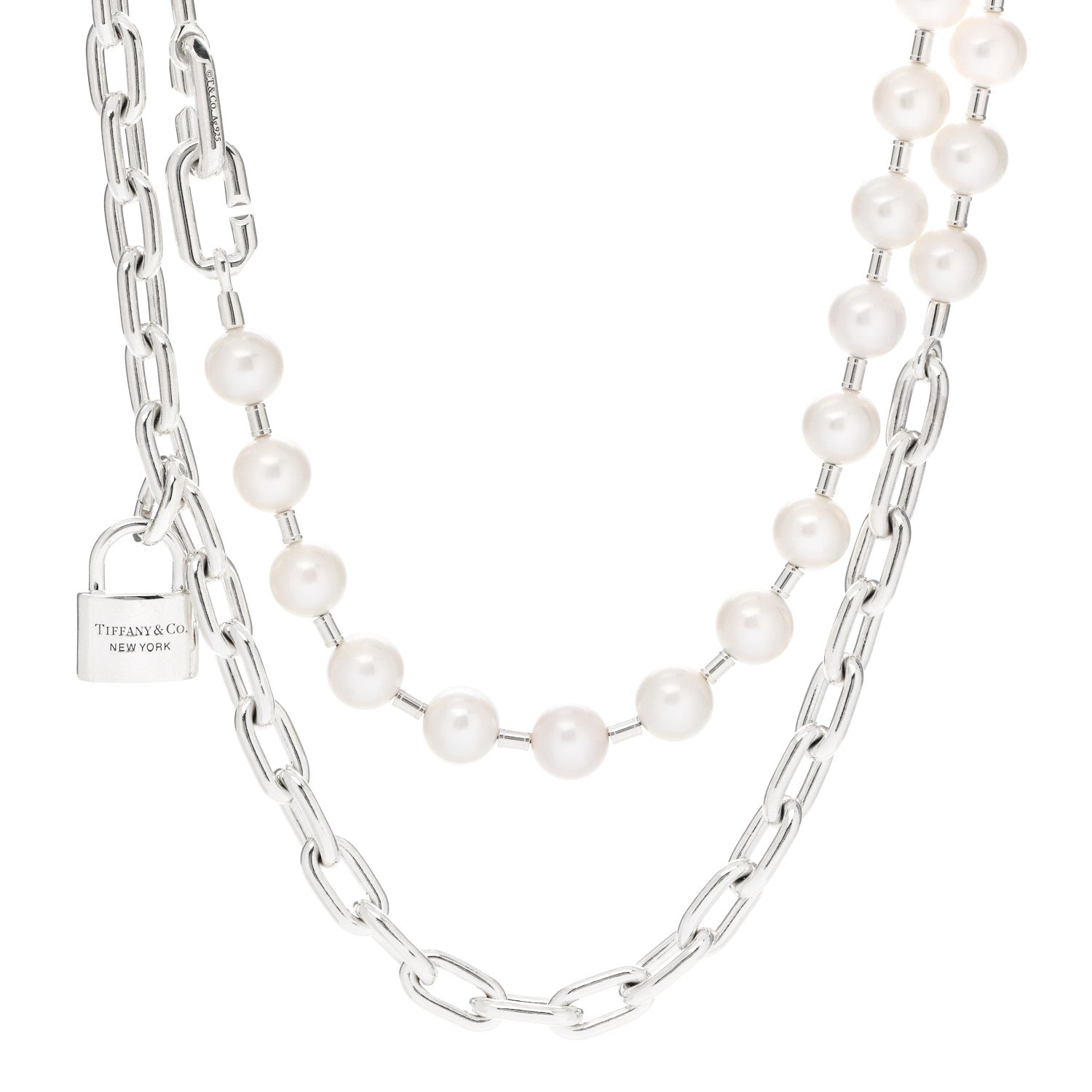 Tiffany Sterling Silver Pearl HardWear Lock Necklace 1 of 6