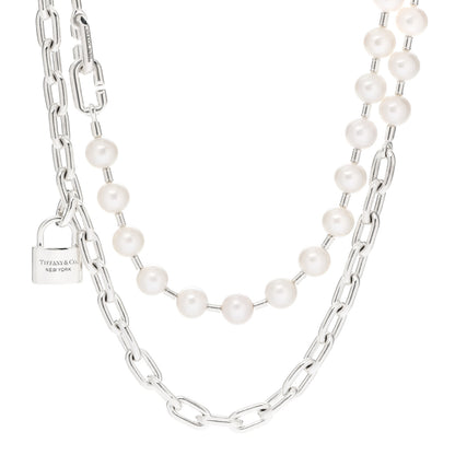 Tiffany Sterling Silver Pearl HardWear Lock Necklace 1 of 6