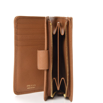 Prada Saffiano Metal Compact Wallet Caramel 5 of 11