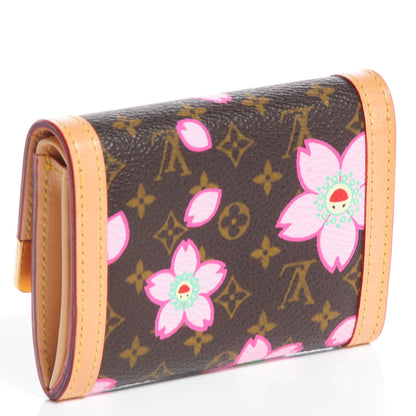 Louis Vuitton Monogram Cherry Blossom Porte-Monnaie Plat Coin Purse Brown 3 of 6