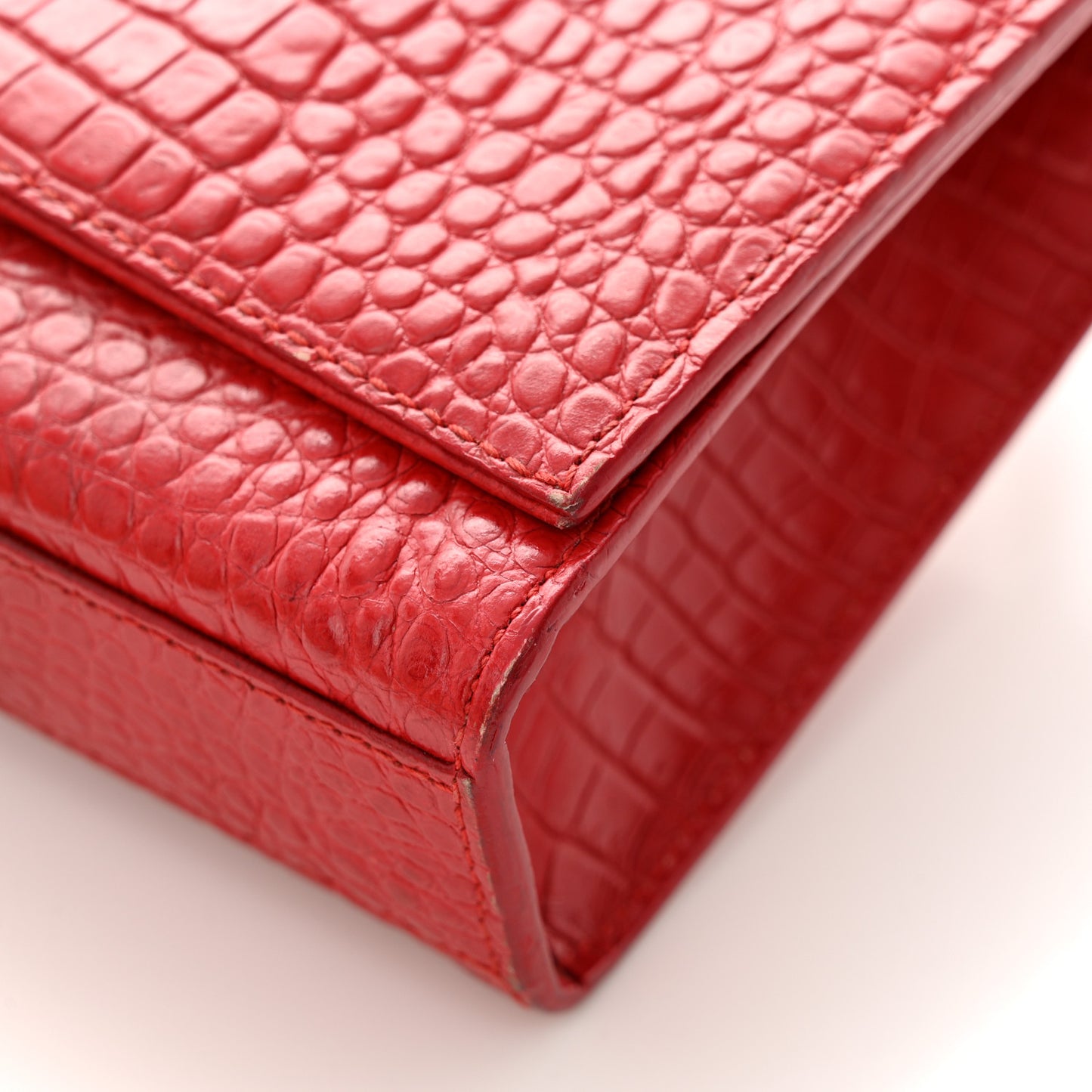 Calfskin Crocodile Embossed Medium Classic Monogram Kate Tassel Satchel New Red