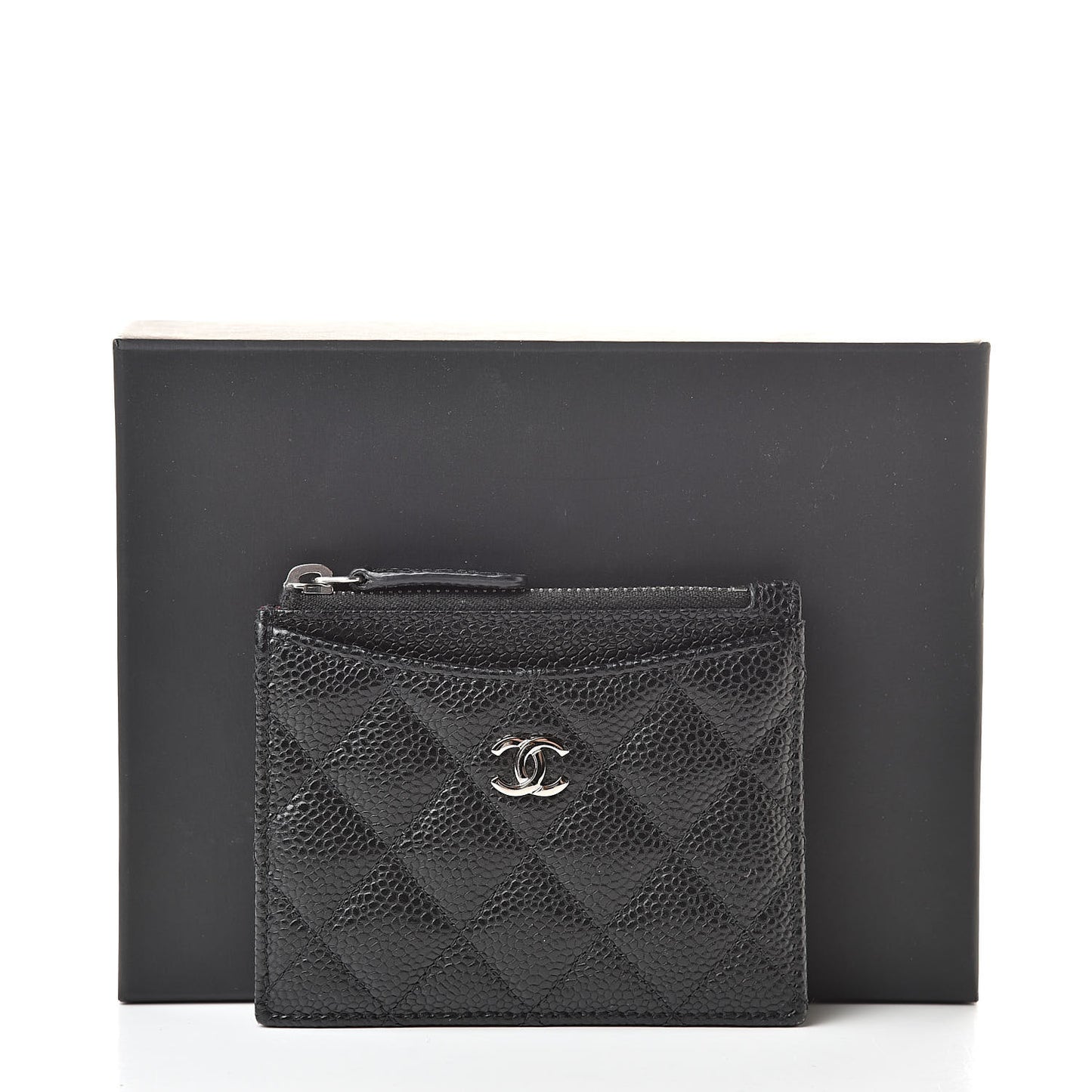 Caviar Quilted CC Zip Card Holder Black