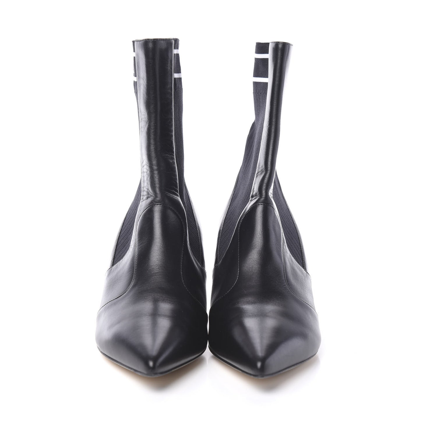 Vitellino Stretch Fabric Logo Rockoko Low Heel Sock Boots 36.5 Black White