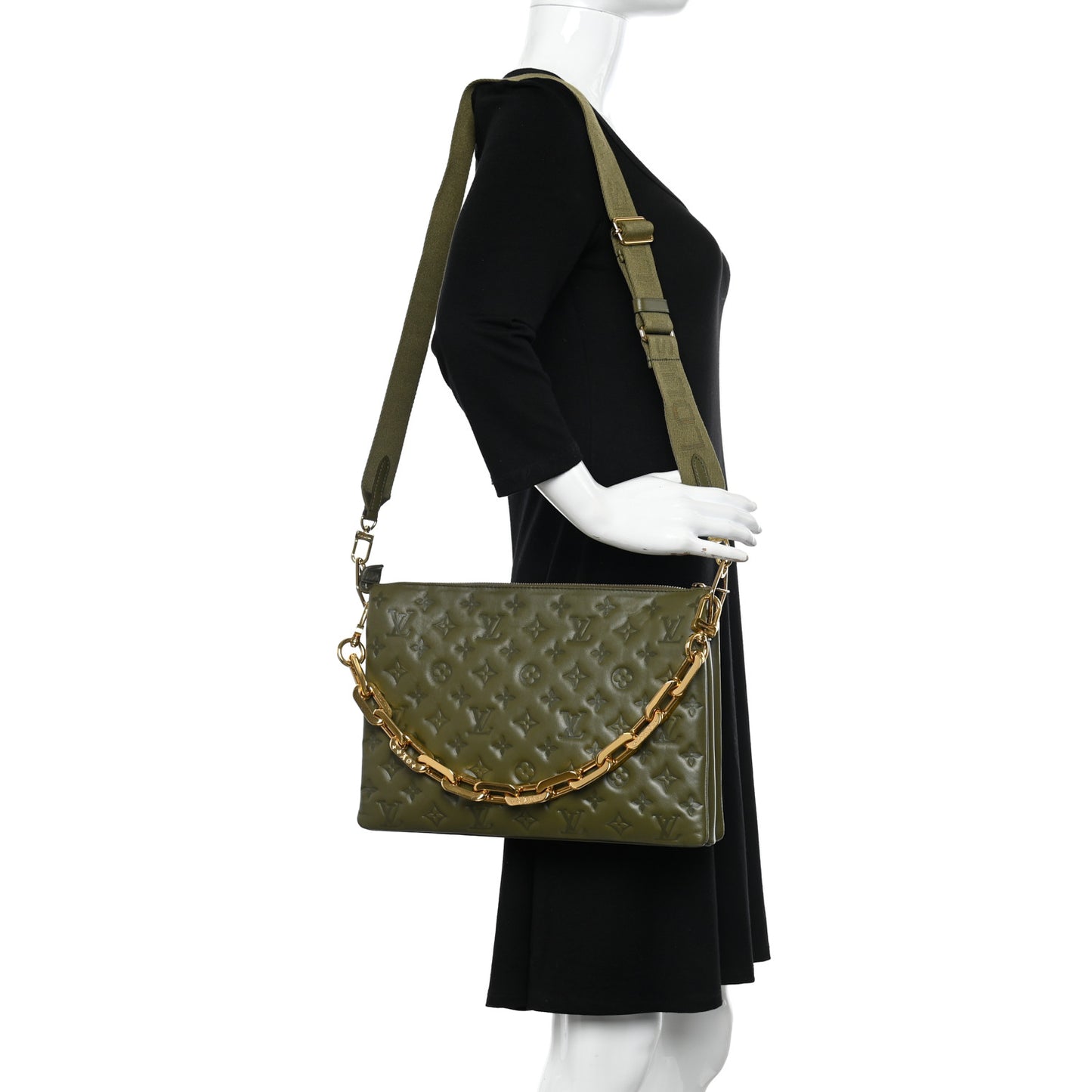 Lambskin Embossed Monogram Coussin MM Khaki