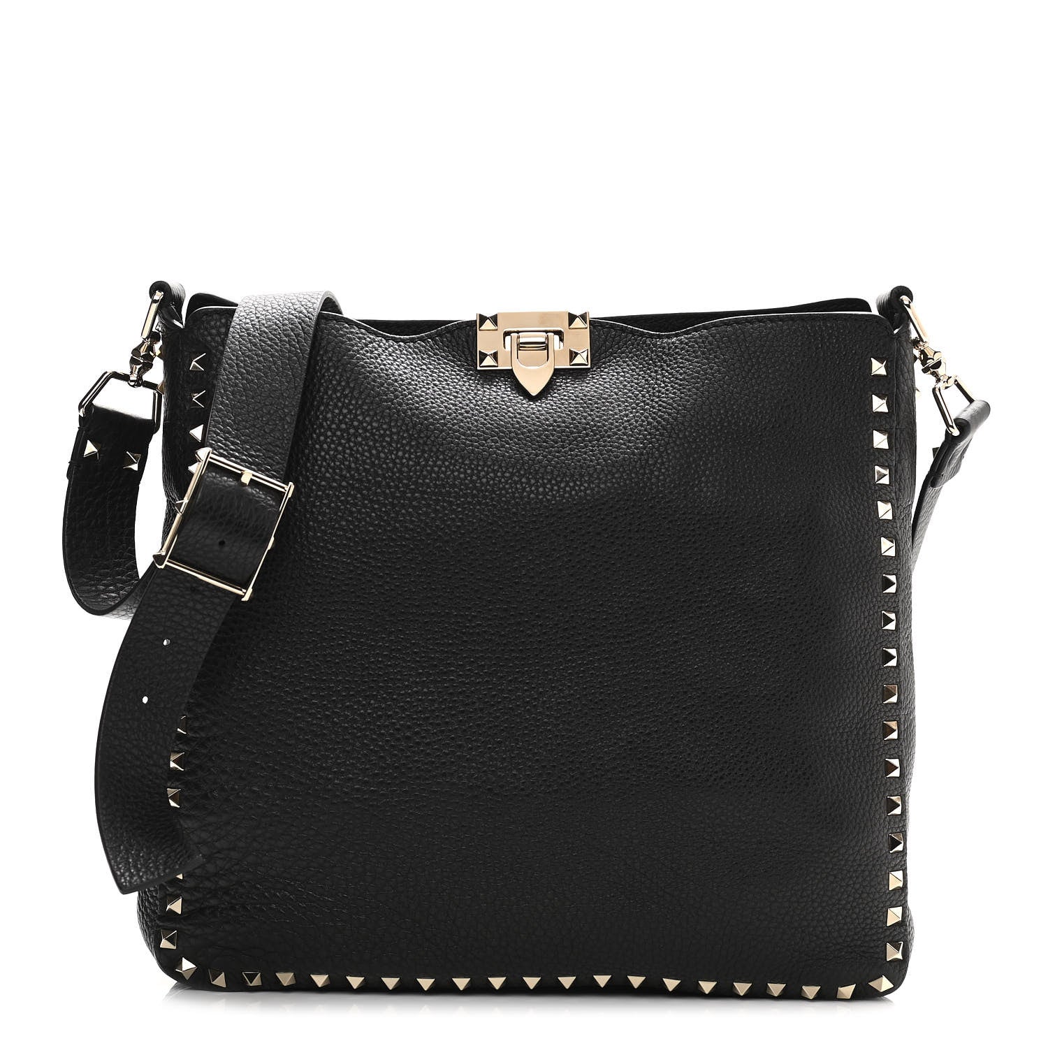 Valentino Garavani Pebbled Calfskin Large Rockstud Flip-Lock Messenger Bag Black 1 of 10