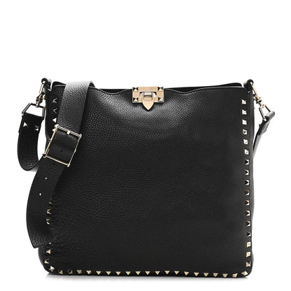 Valentino Garavani Pebbled Calfskin Large Rockstud Flip-Lock Messenger Bag Black 1 of 10
