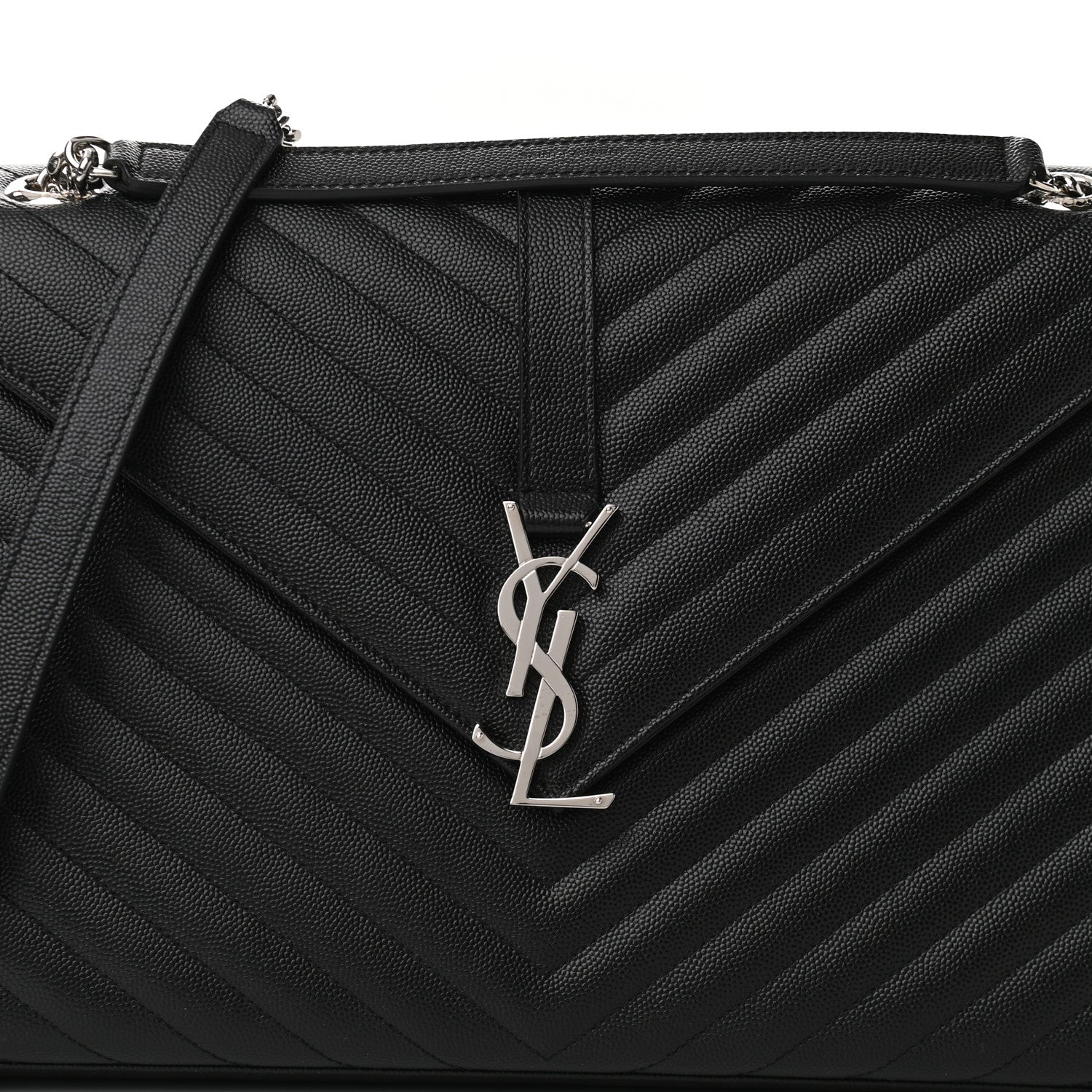 Saint Laurent Grain De Poudre Matelasse Chevron Large Monogram Satchel Black 7 of 9