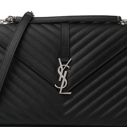 Saint Laurent Grain De Poudre Matelasse Chevron Large Monogram Satchel Black 7 of 9