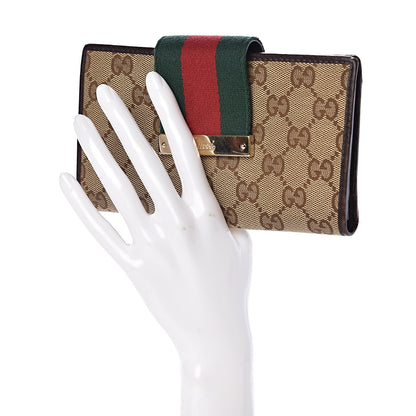 Gucci Monogram Calfskin Ladies Web Continental Wallet Beige Ebony Cocoa 2 of 9