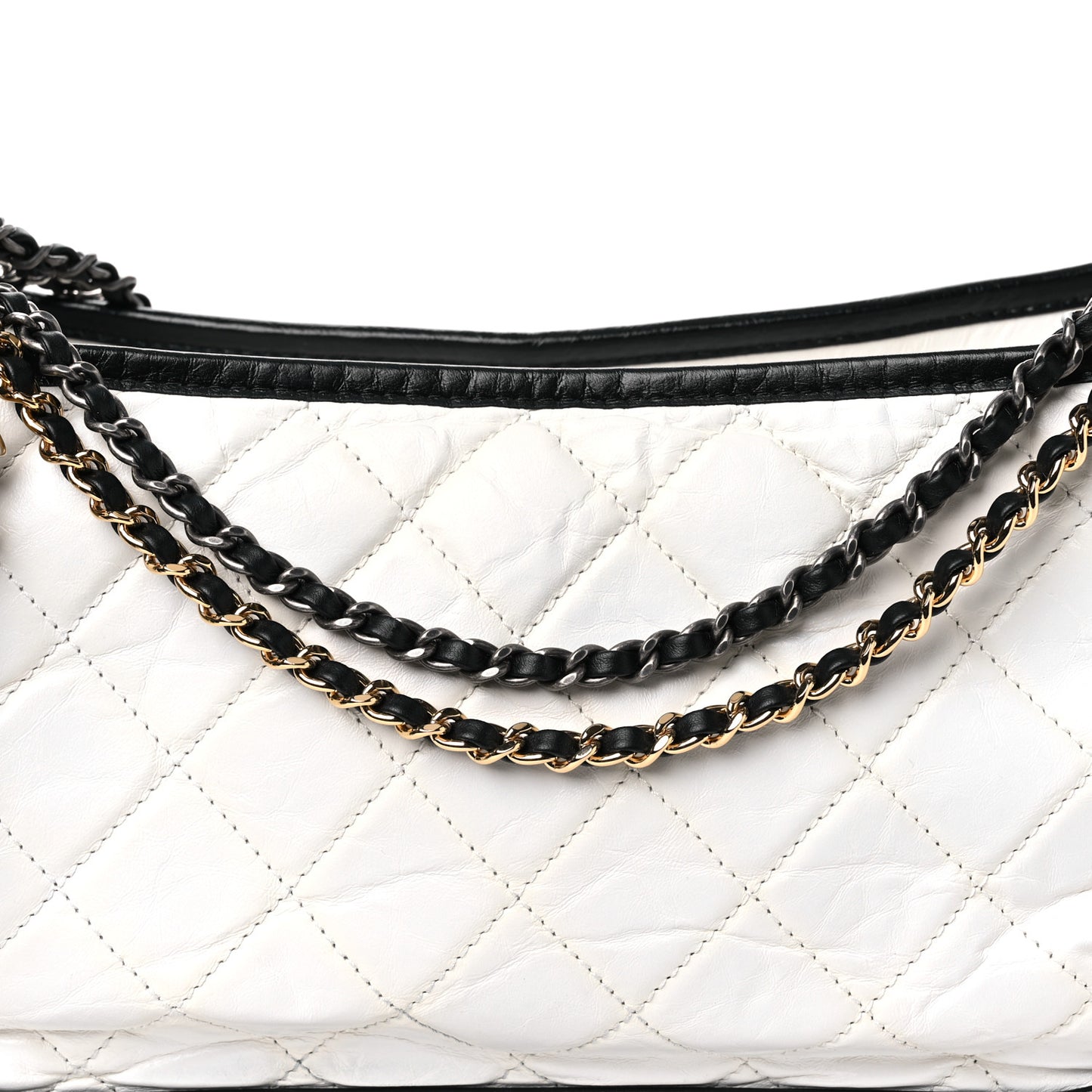 Aged Calfskin Quilted Medium Gabrielle Hobo Black White
