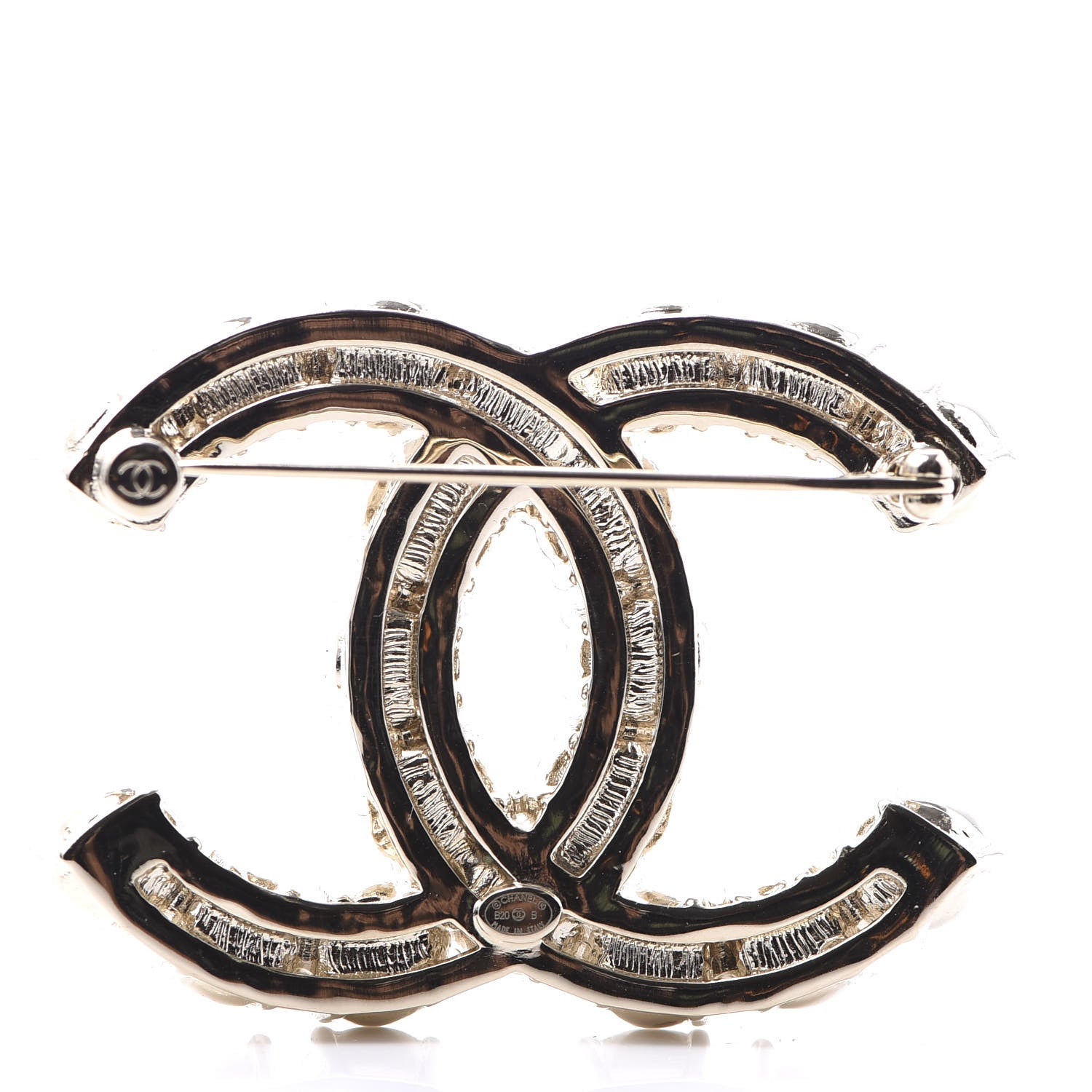 Chanel Crystal Pearl CC Dazzling Domino Brooch Gold 3 of 4