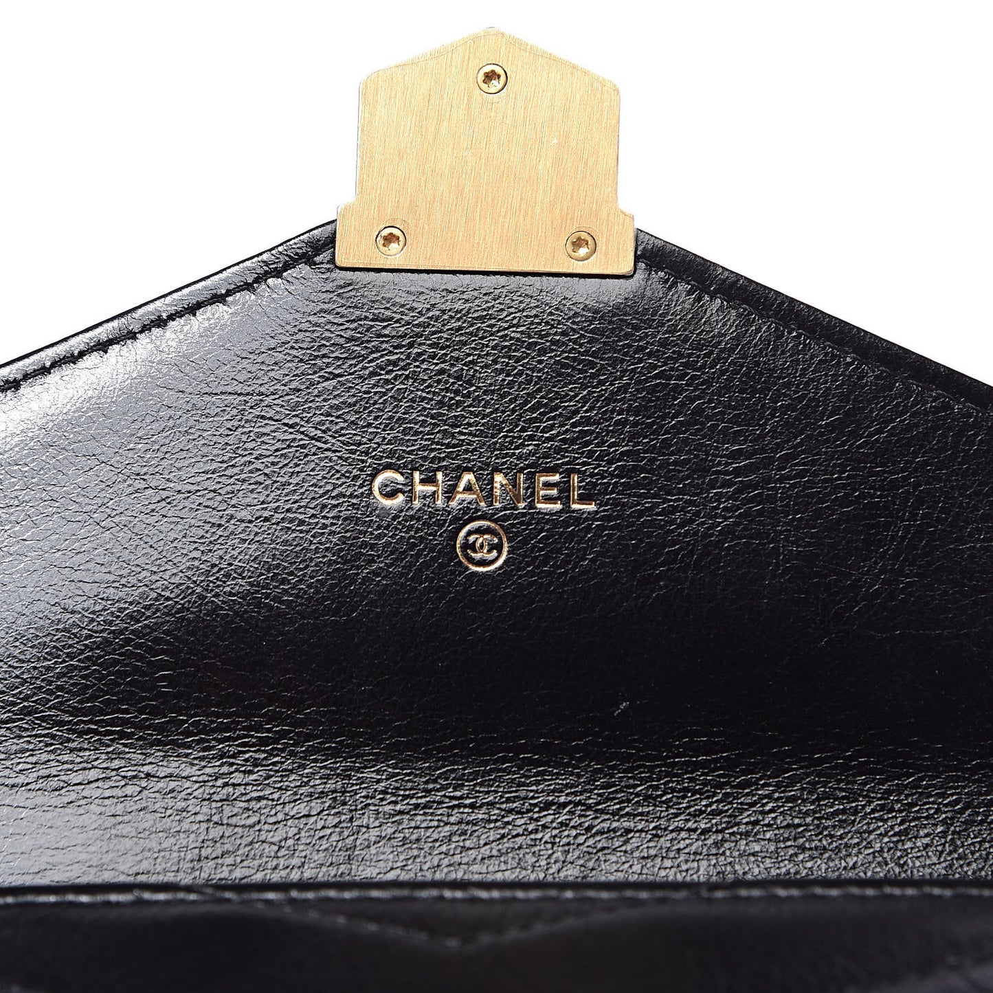 Calfskin Chevron Quilted Medal Flap Wallet Black