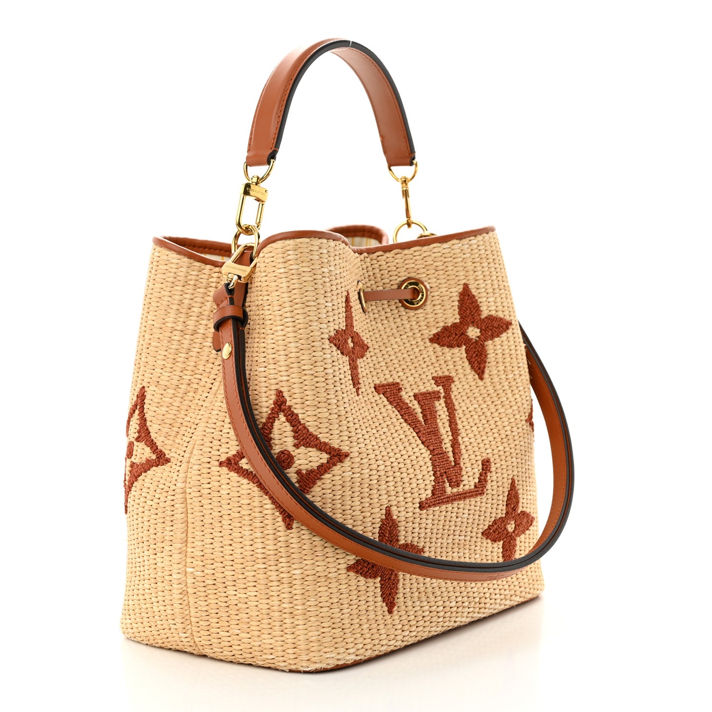 Raffia Calfskin Monogram Neonoe MM Tan