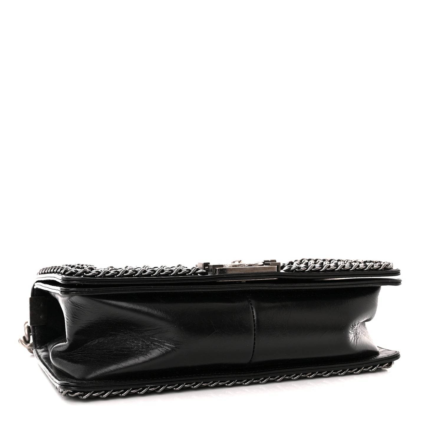 Glazed Calfskin Quilted Medium Chain Around Boy Flap Black
