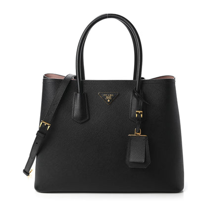 Prada Saffiano Cuir Large Double Bag Black Mughetto 1 of 9