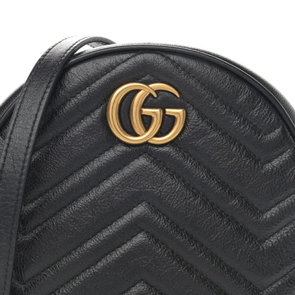 Gucci Azalea Calfskin Matelasse Heart Mini GG Marmont Round Shoulder Bag Black 8 of 10