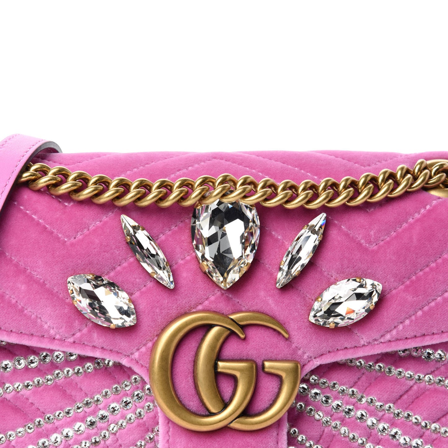 Velvet Matelasse Marquise Crystals Embroidered Small GG Marmont Shoulder Bag Malva