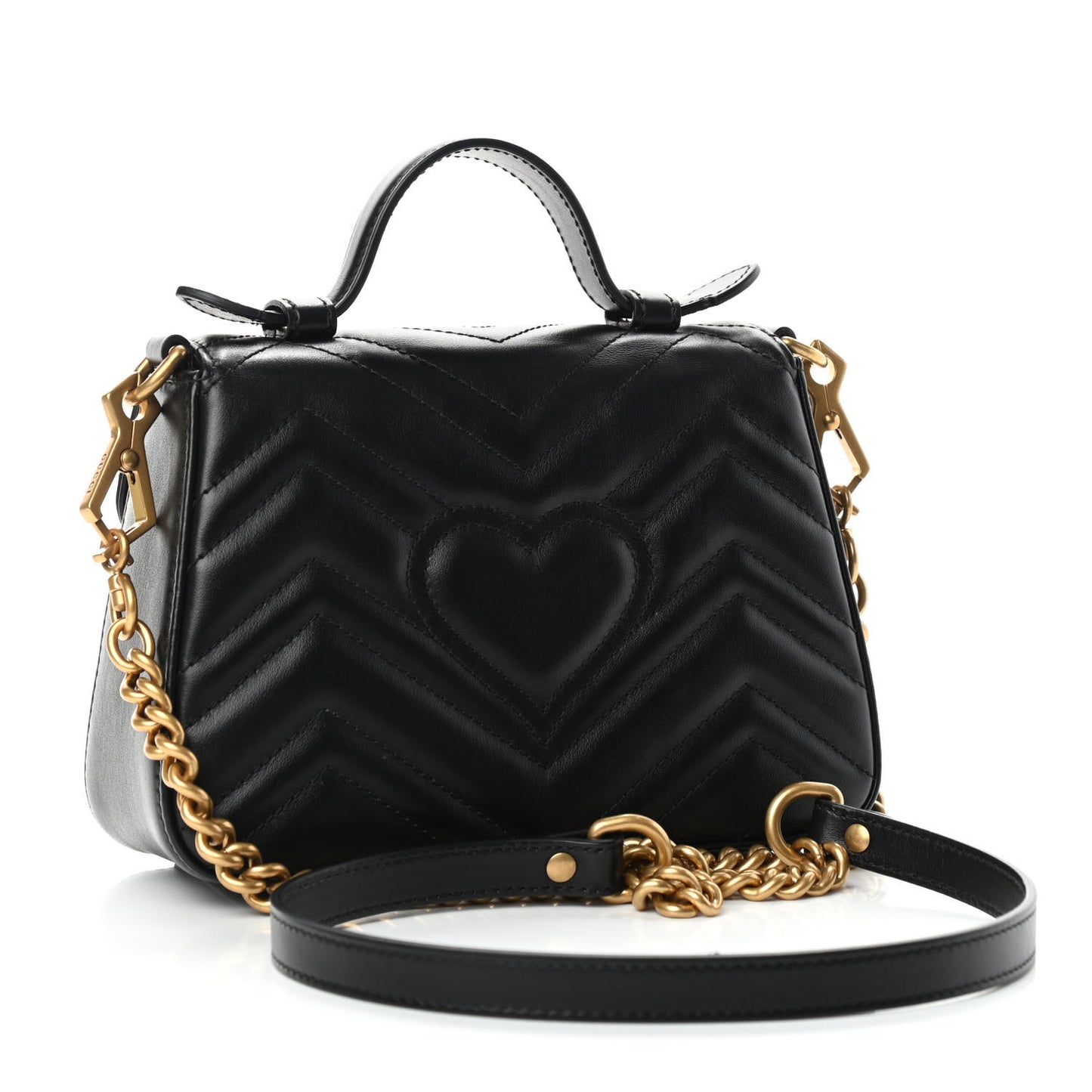 Calfskin Matelasse Mini GG Marmont Top Handle Shoulder Bag Black