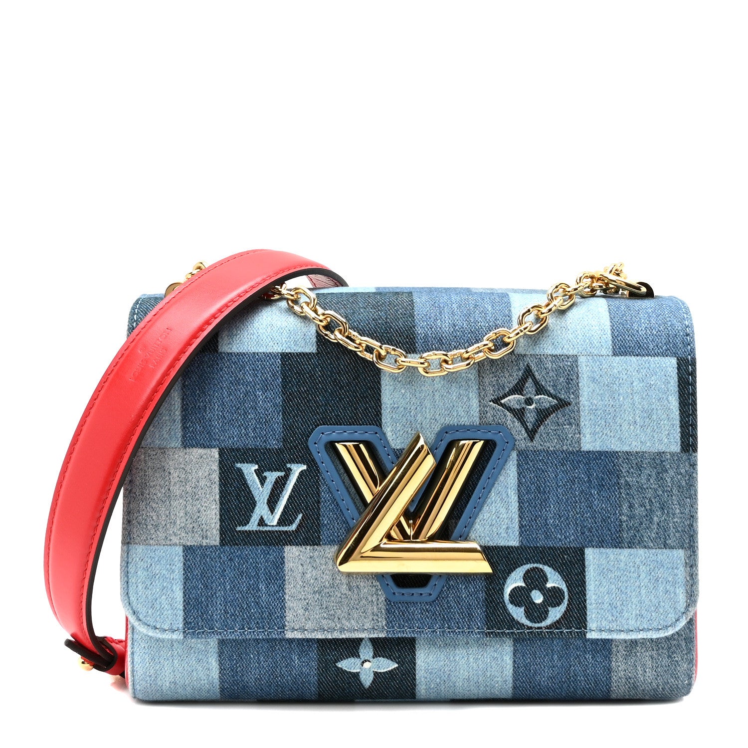 Louis Vuitton Denim Damier Monogram Twist Shoulder Bag MM Blue Rouge 1 of 10