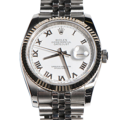 Rolex Stainless Steel 18K White Gold 36mm Oyster Perpetual Datejust Watch White Roman 116234 1 of 9