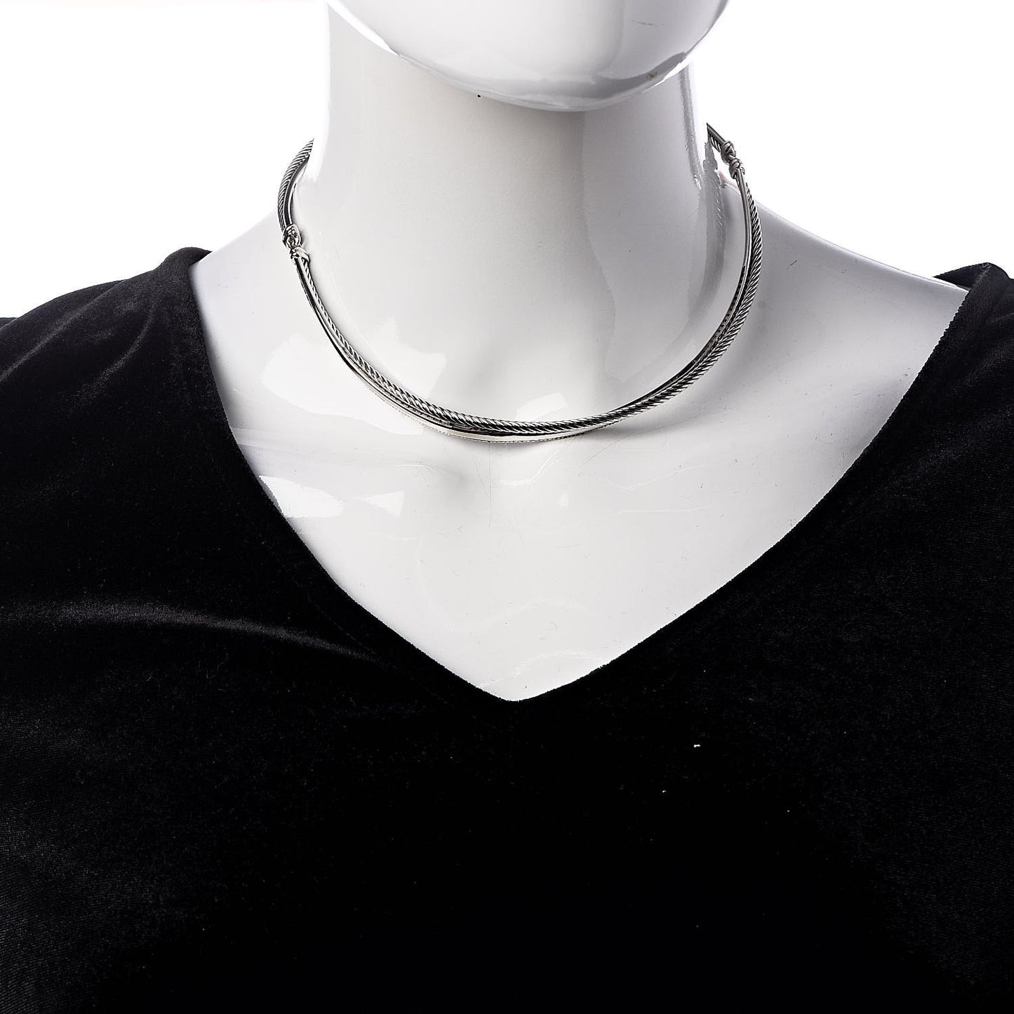 Sterling Silver 14K White Gold Diamond Crossover Collar Necklace