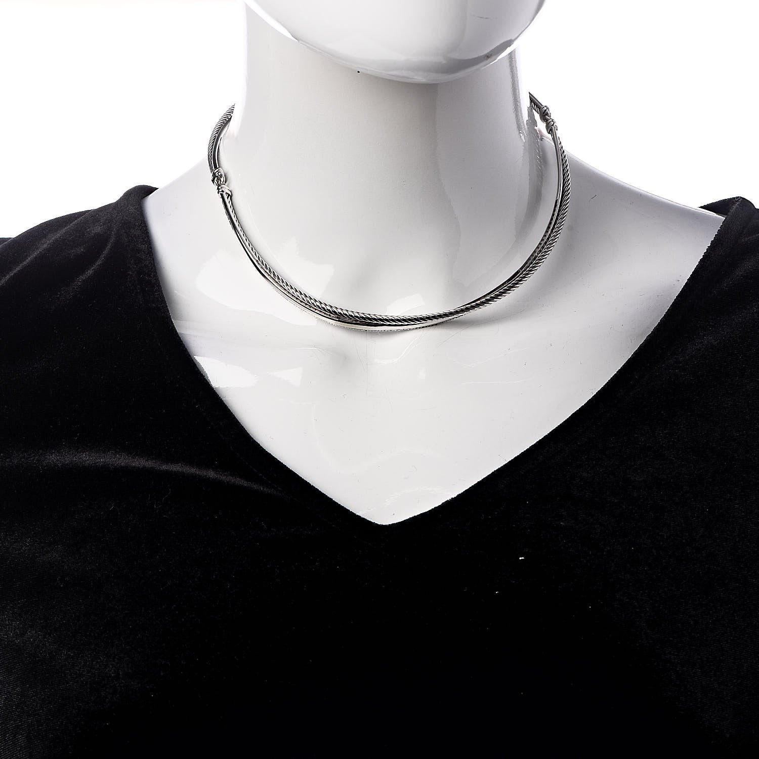 David Yurman Sterling Silver 14K White Gold Diamond Crossover Collar Necklace 2 of 4