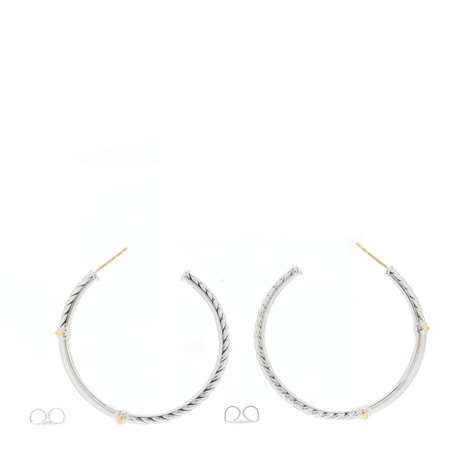 David Yurman Sterling Silver 18K Yellow Gold Metro Hoop Earrings 3 of 4
