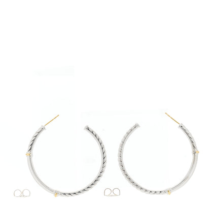 David Yurman Sterling Silver 18K Yellow Gold Metro Hoop Earrings 3 of 4