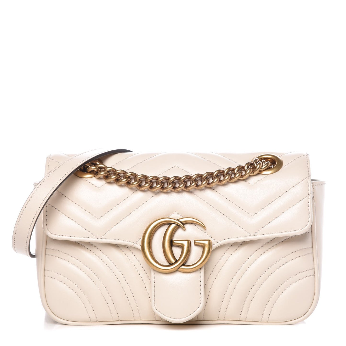 Calfskin Matelasse Mini GG Marmont Shoulder Bag White