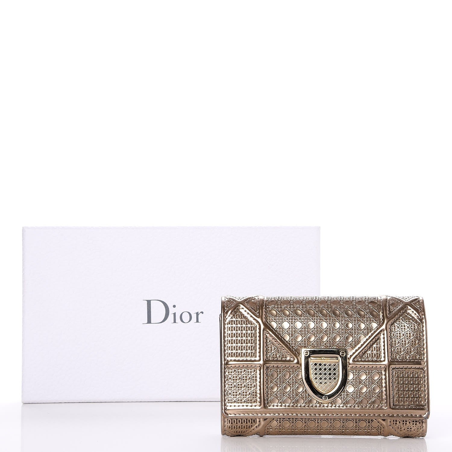 Christian Dior Metallic Patent Micro-Cannage Diorama Elancee Wallet Gold 8 of 8