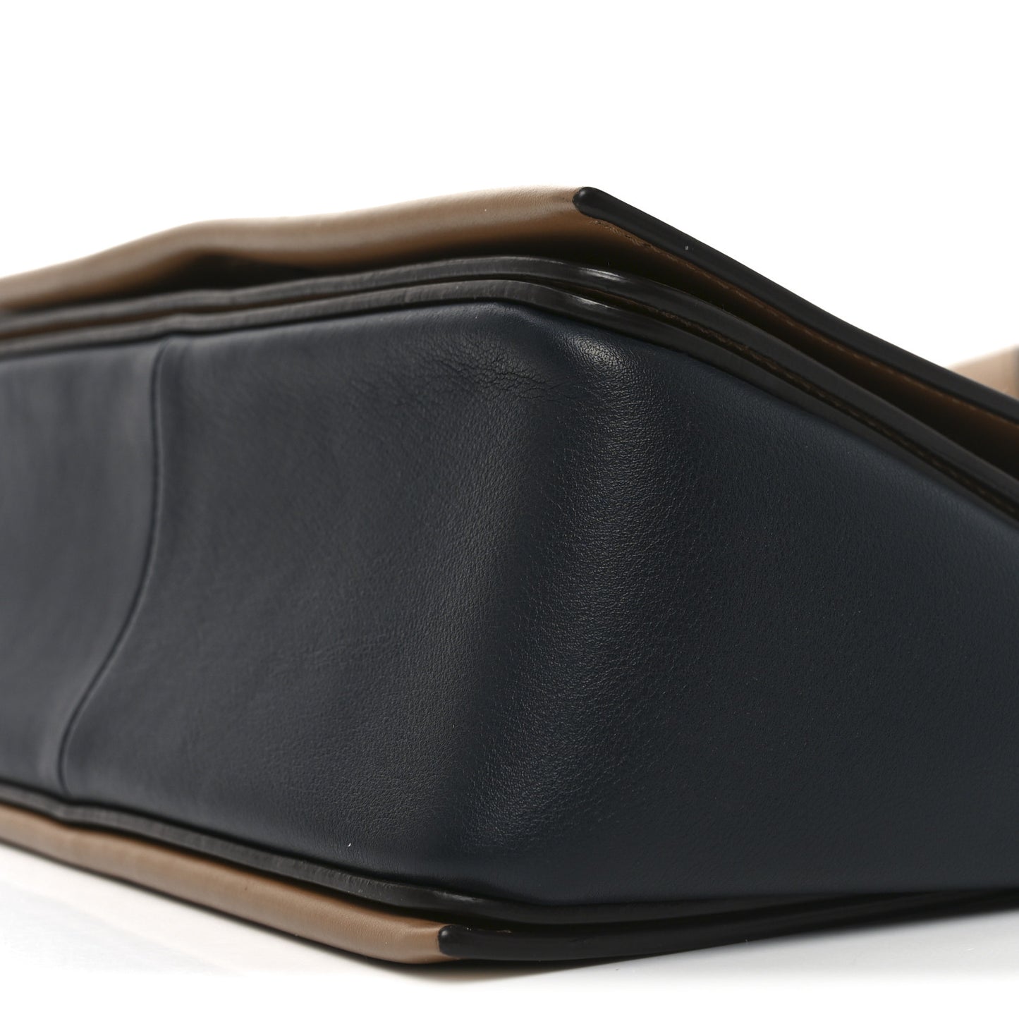 Shiny Smooth Calfskin Medium Frame Shoulder Bag Tan Navy